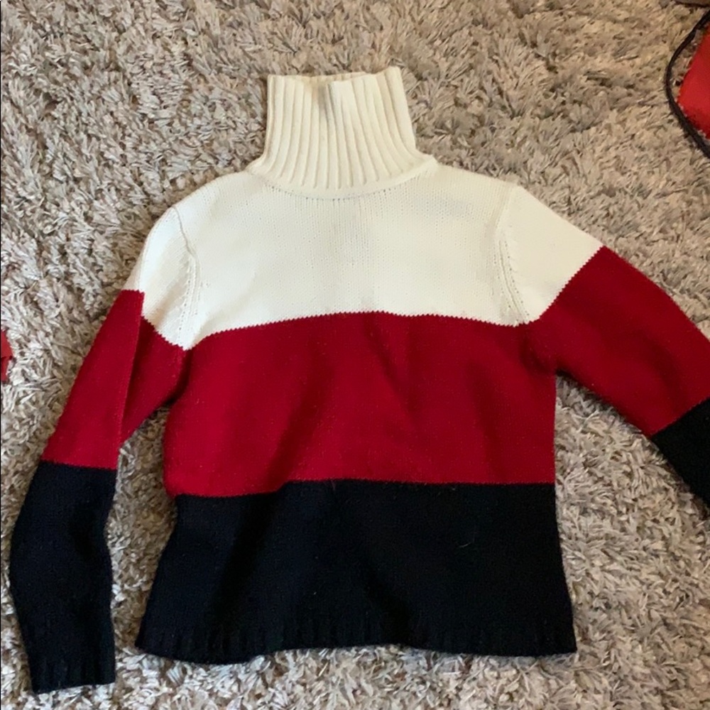 Red white and black turtleneck sweater